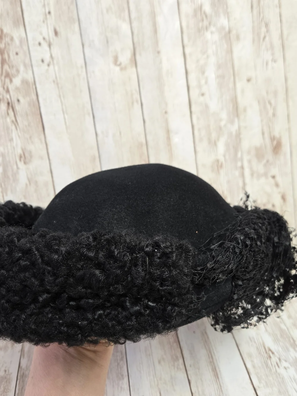 Vintage Carson Pirie Scott & Co. Black Wool Hat Sz 23 Lace Trim Dress Cap